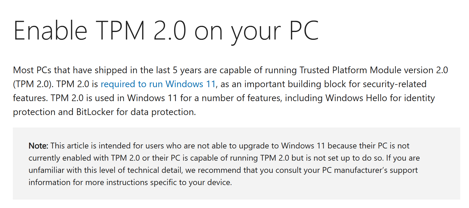 Enable TPM 2.0 on your PC