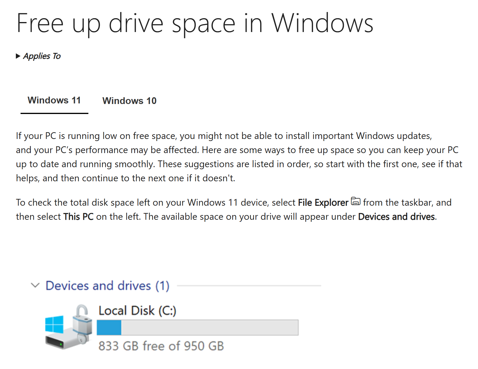 Free up drive space in Windows