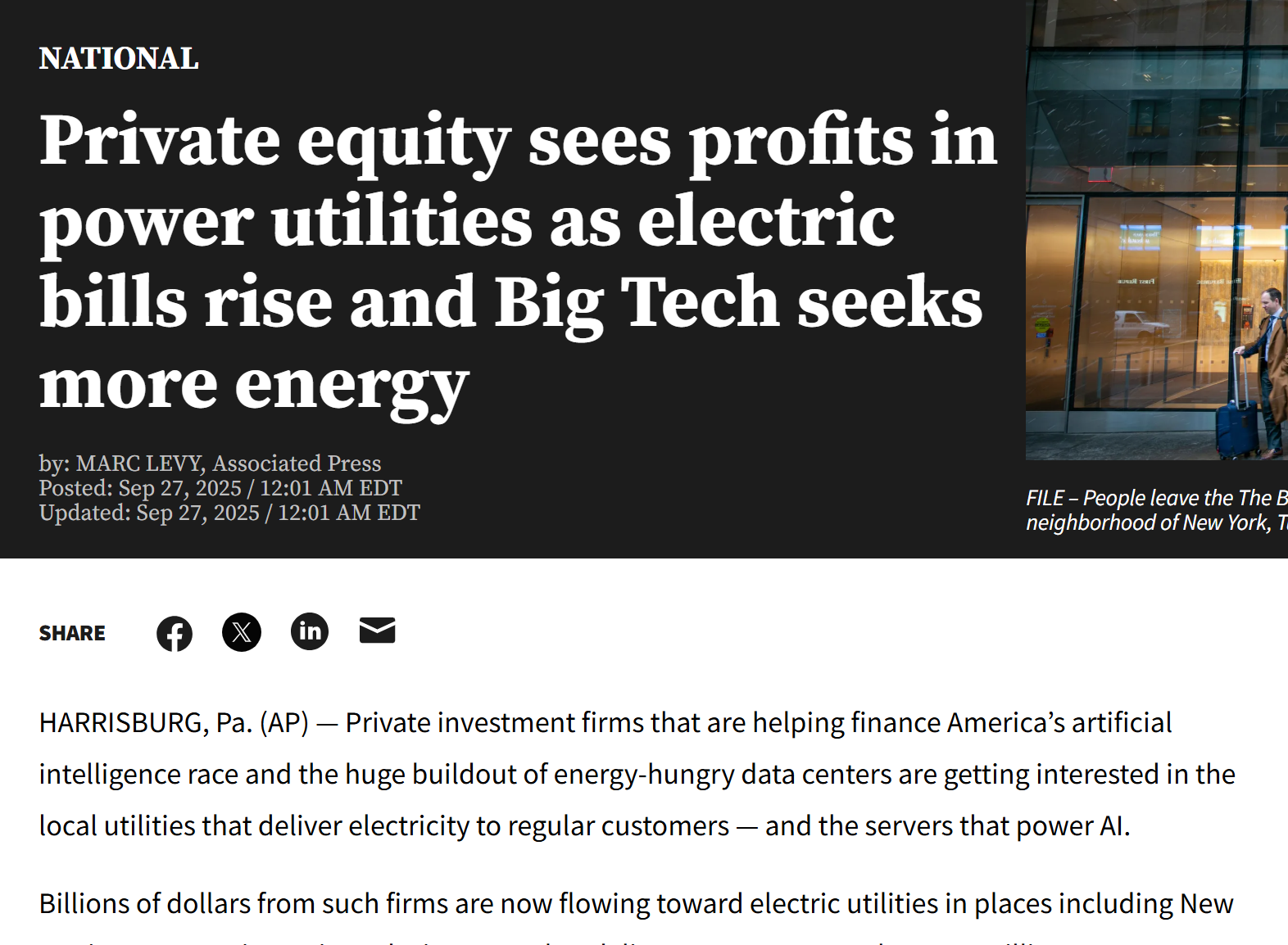 Private equity sees profits in power utilities as electric bills rise and Big Tech seeks more energy