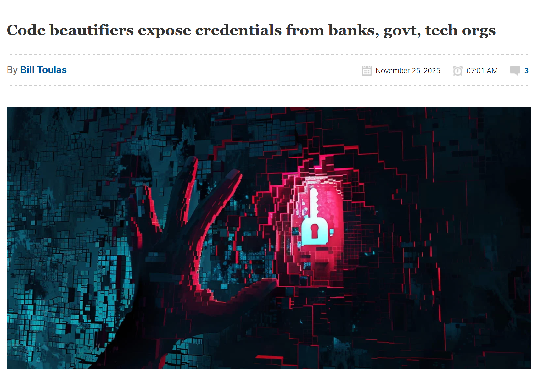 Code-formatters expose thousands of secrets from banks, govt, tech orgs [Bleeping Computer]