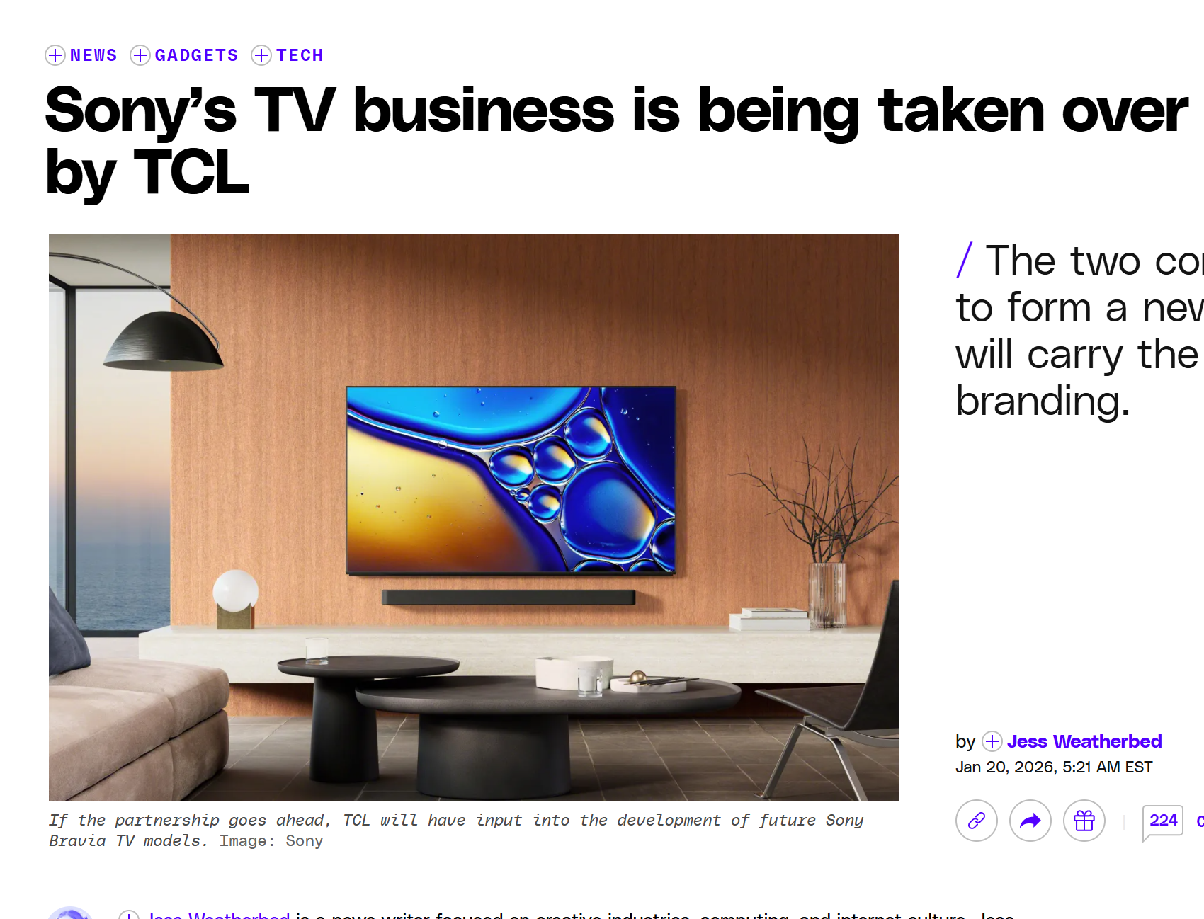 Sony’s TV business is being taken over by TCL [The Verge]