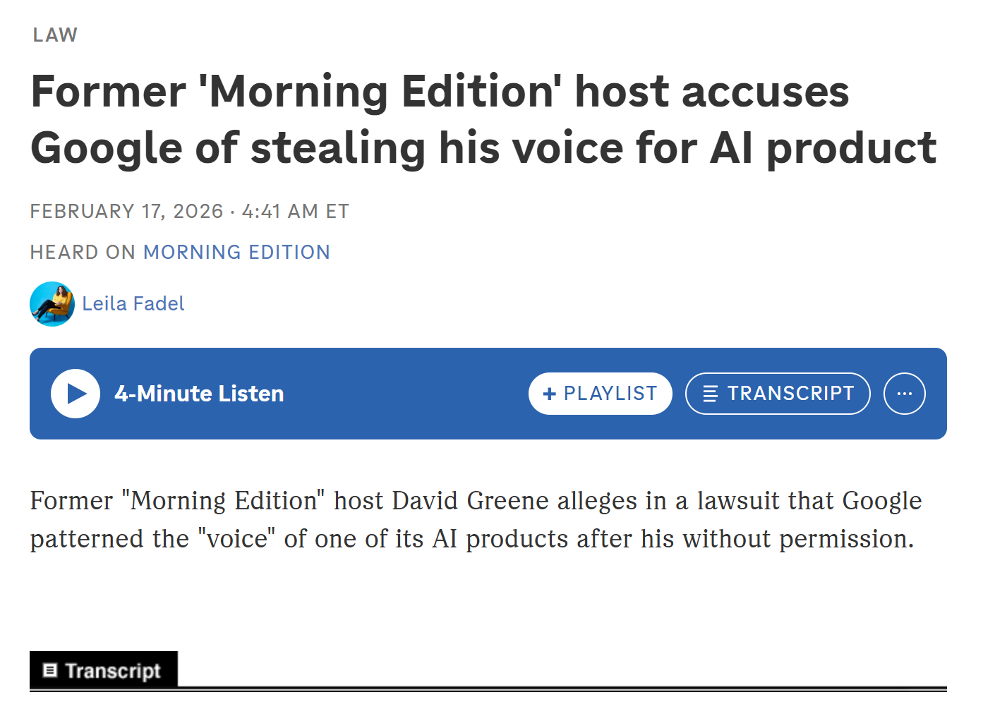 Former 'Morning Edition' host accuses Google of stealing his voice for AI product