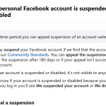 My personal Facebook account is suspended or disabled
