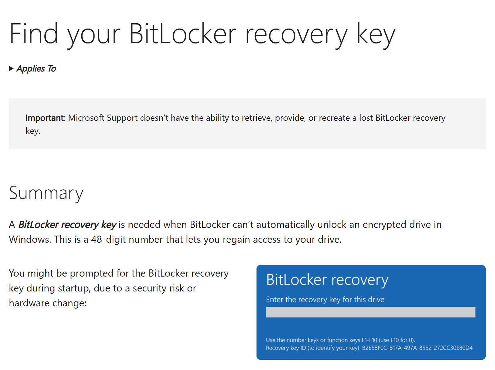 Find your BitLocker recovery key