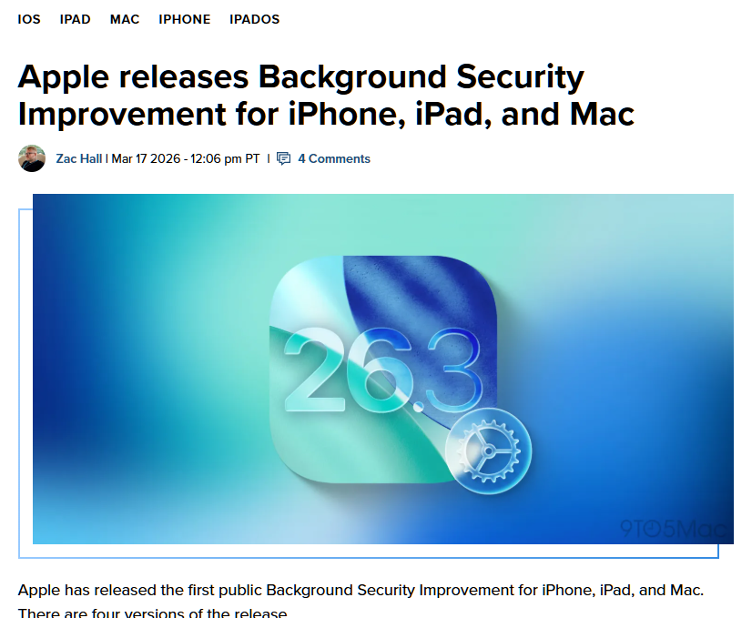 Apple releases Background Security Improvement for iPhone, iPad, & Mac OS