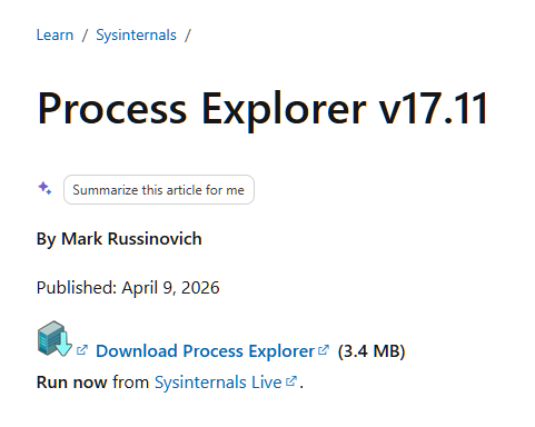 Process Explorer (part of Sysinternals hosted by Microsoft)