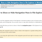 Show or Hide Navigation Pane in File Explorer in Windows