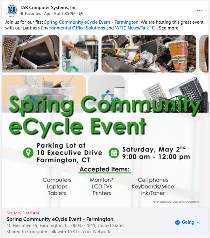 Spring Community eCycle Event in Farmington - 5/2/26