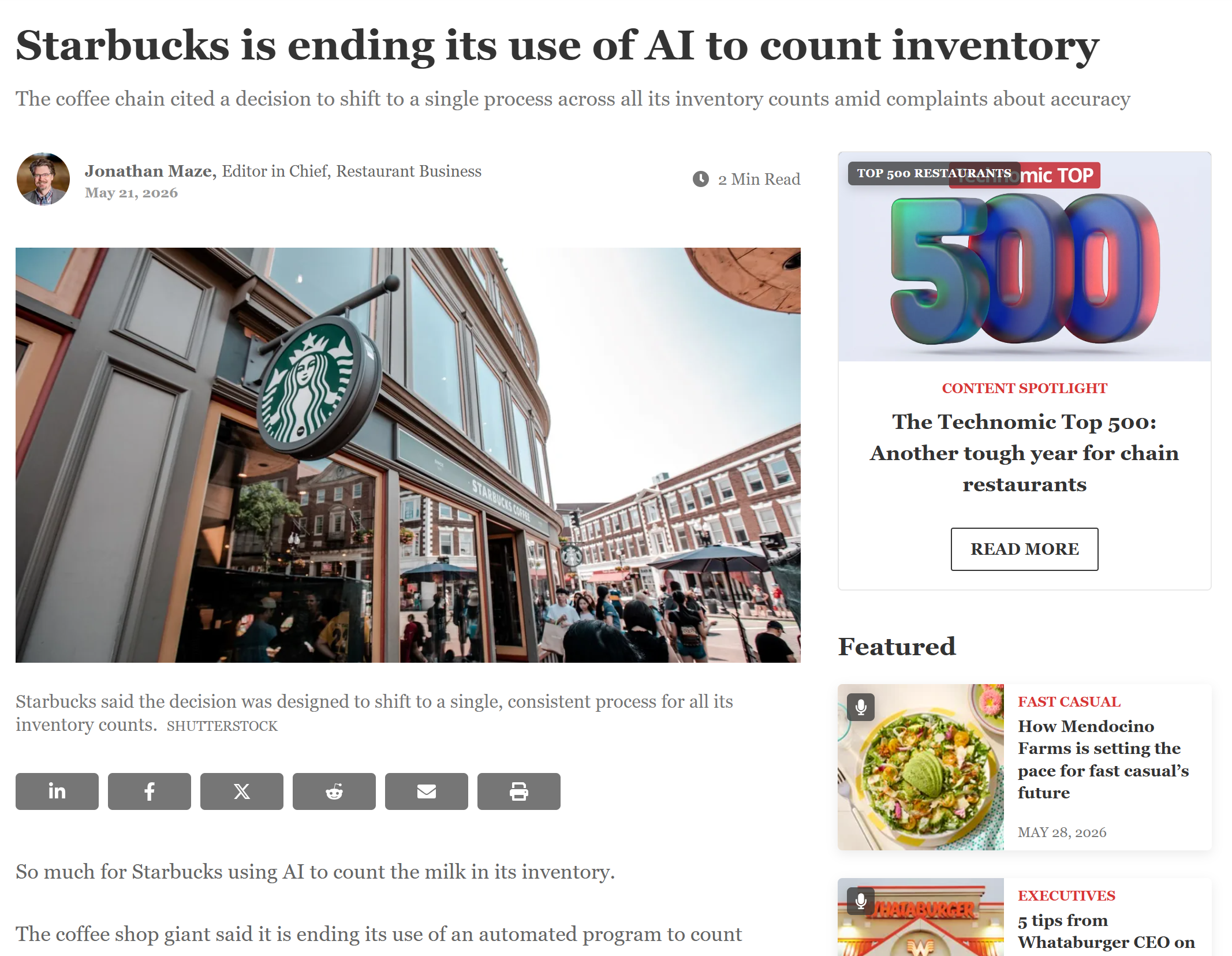 Starbucks is ending its use of AI to count inventory