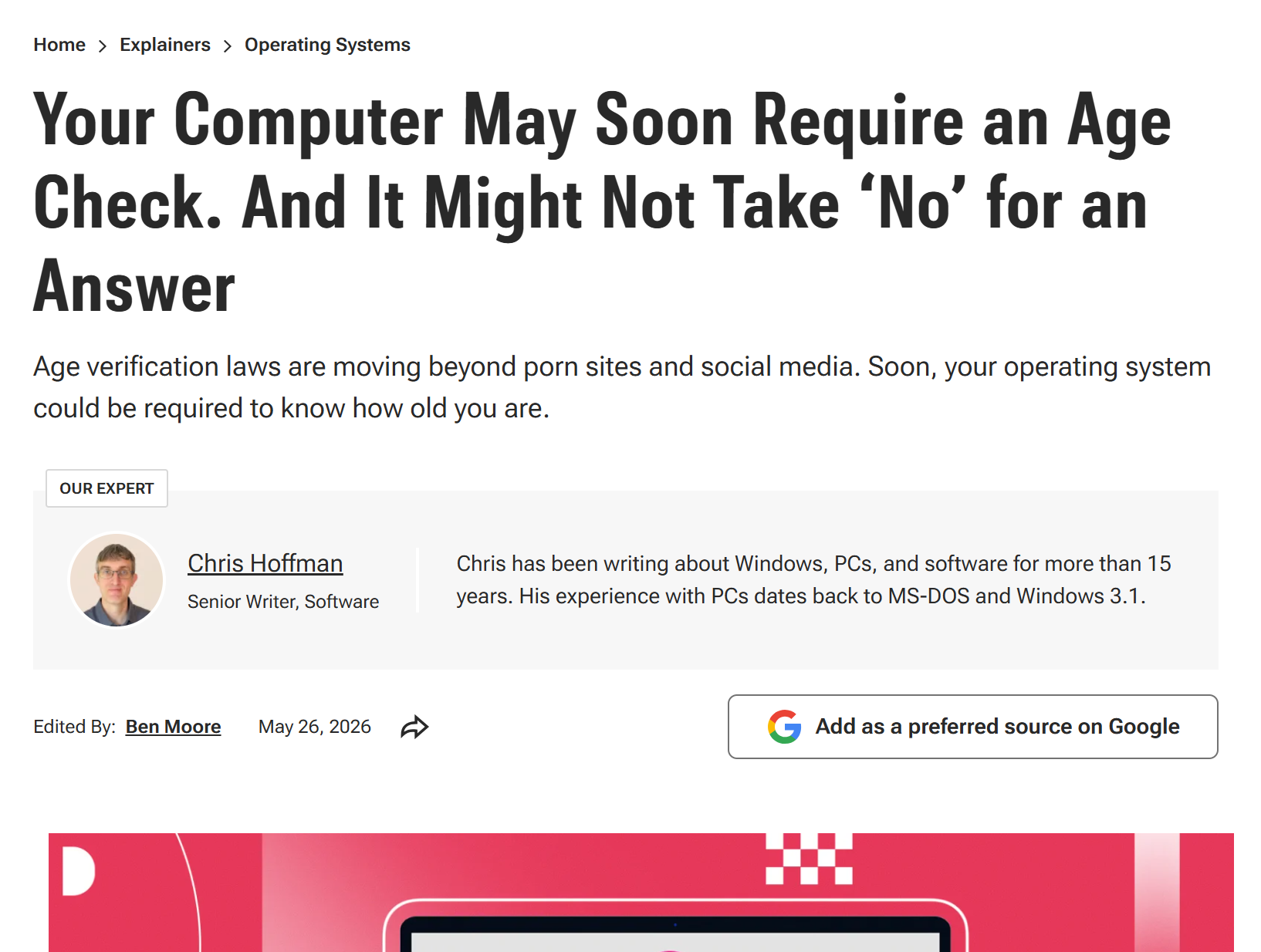 Your Computer May Soon Require an Age Check