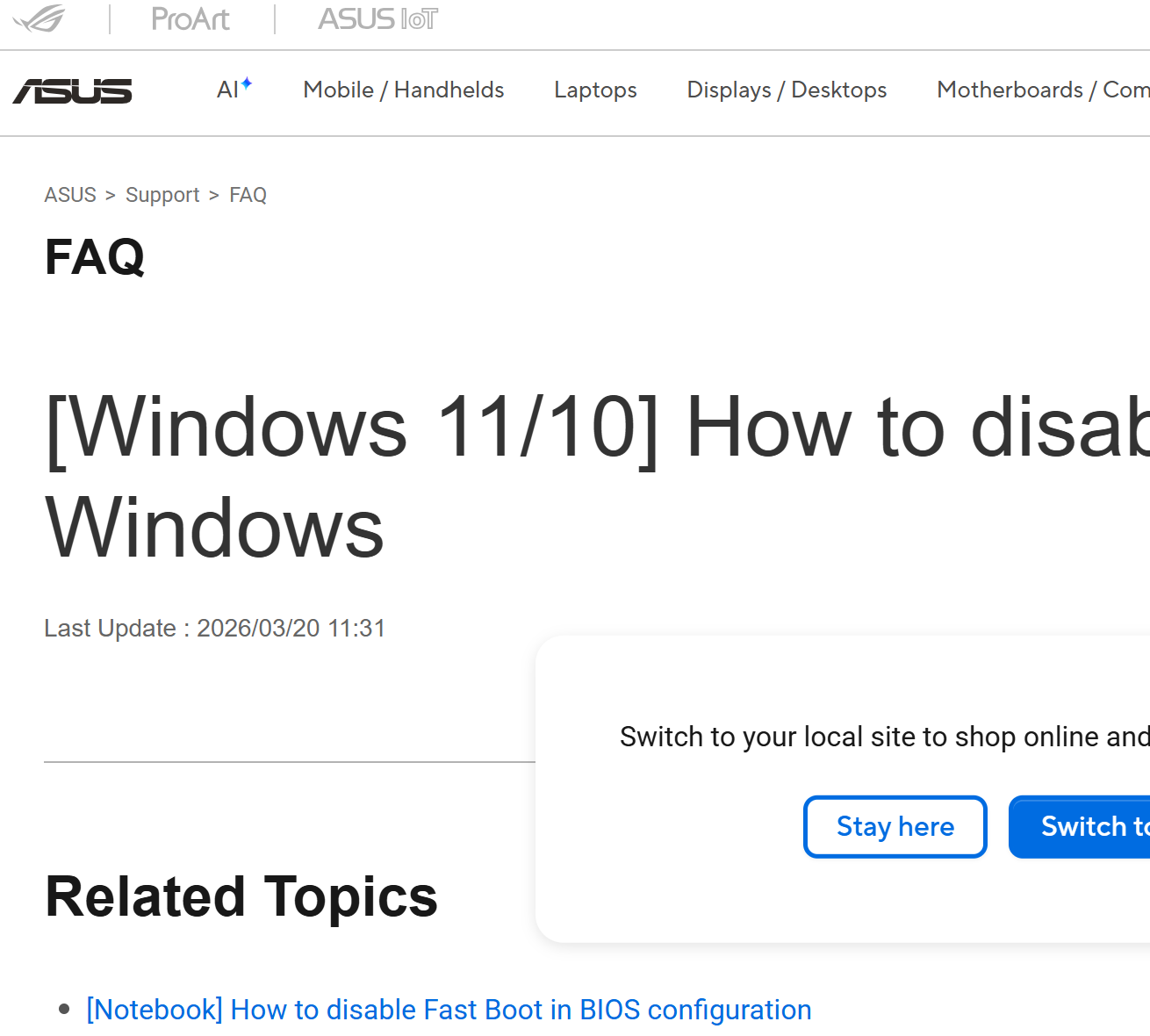 Disable fast startup