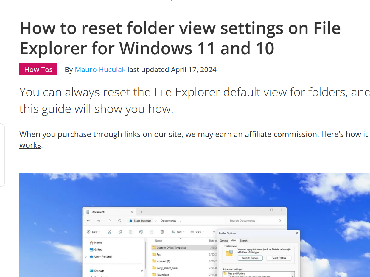 How to reset folder view settings on File Explorer for Windows