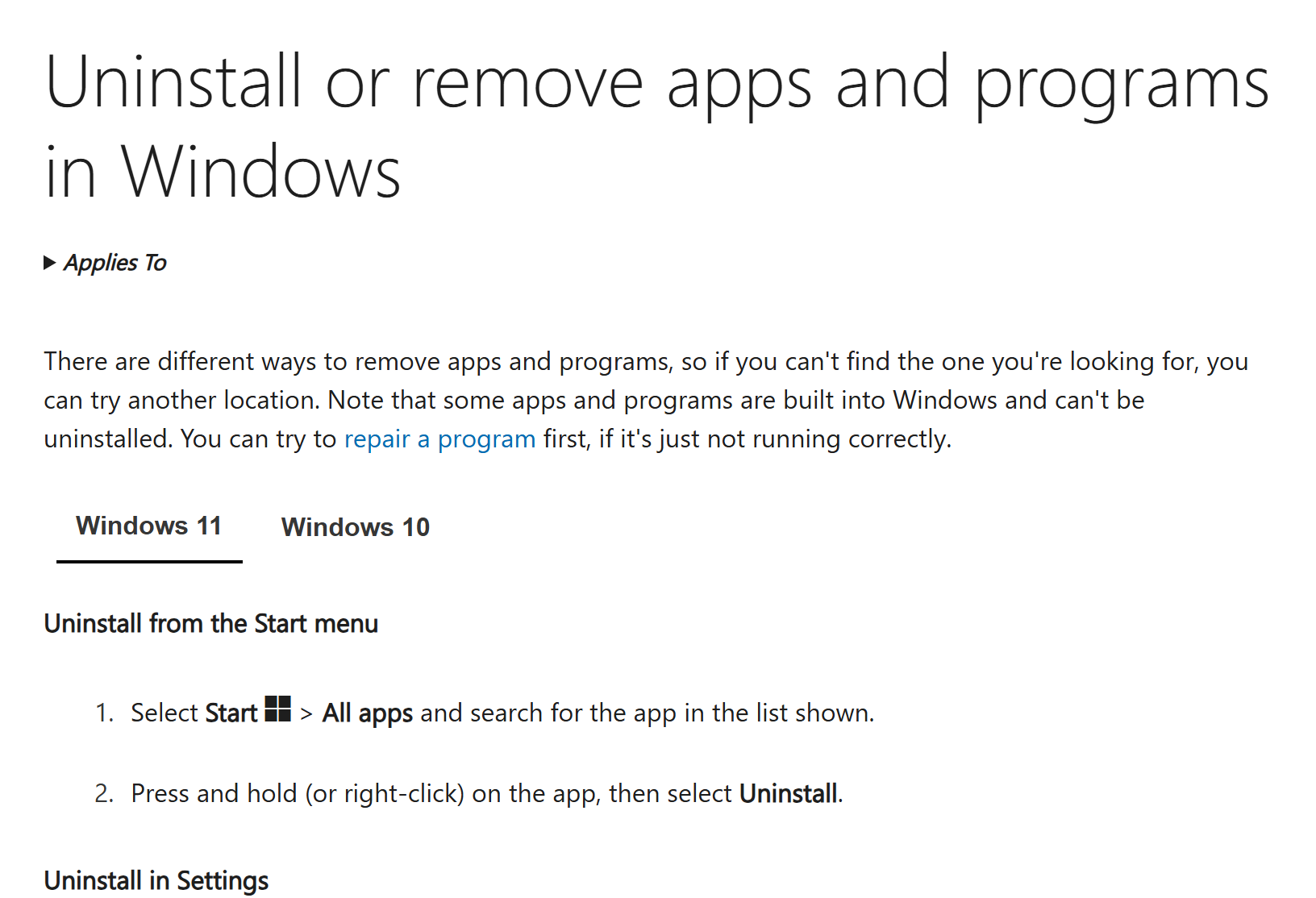 Uninstall or remove apps and programs in Windows
